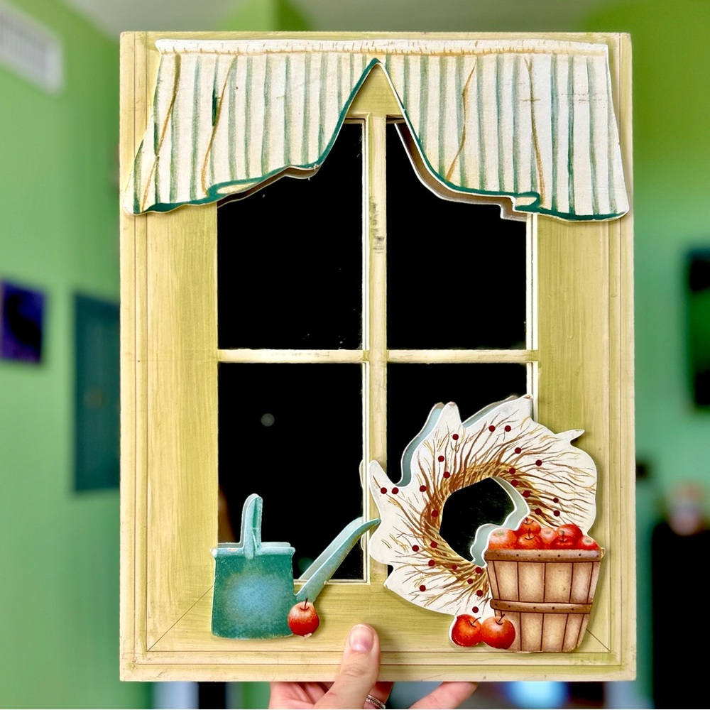 Charming Cottagecore Window Farm Apple Wreath & Watering Can Mirror Wall Art